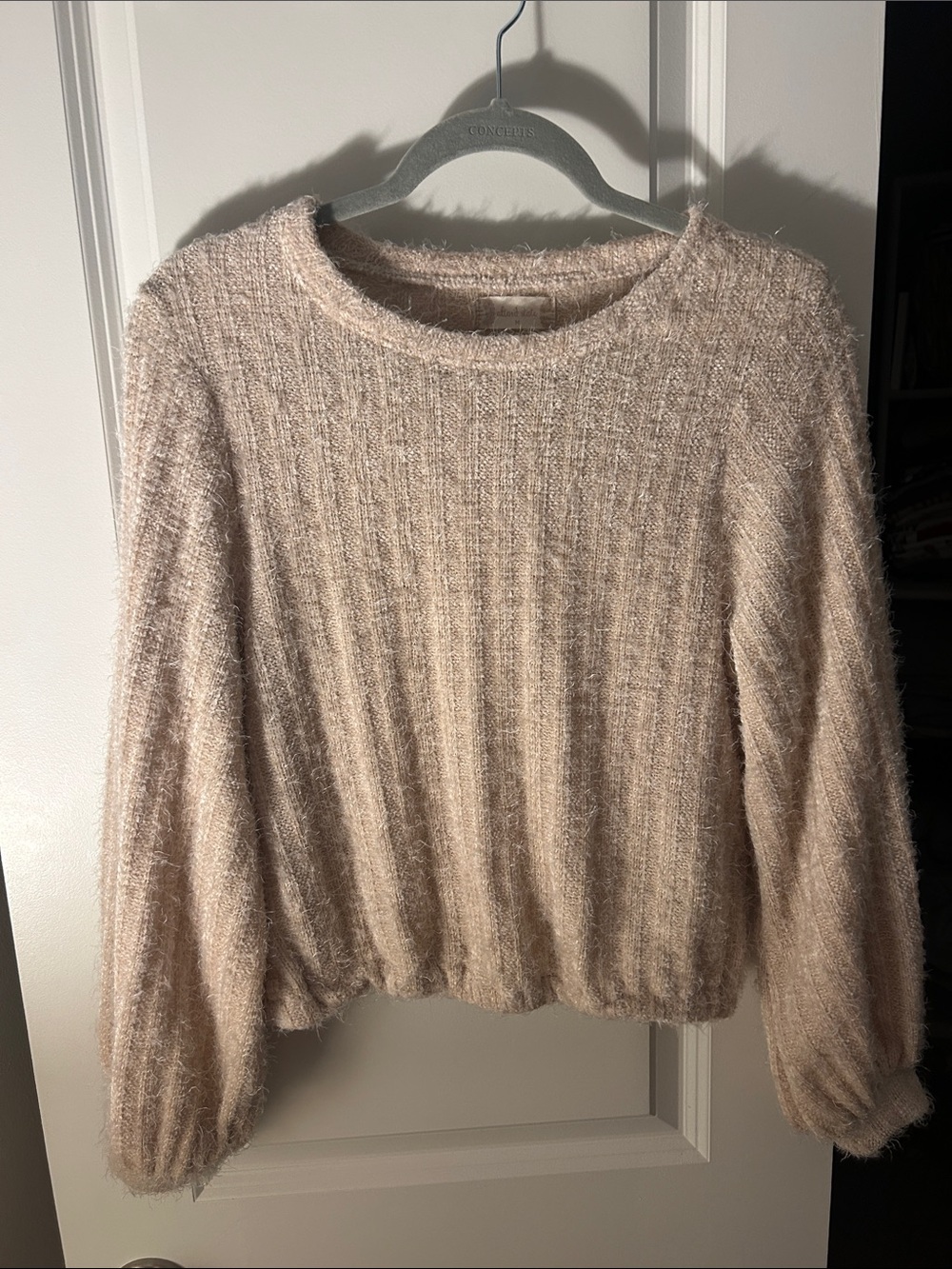 Altar'd State Cream Fuzzy Ribbed Crewneck Sweater